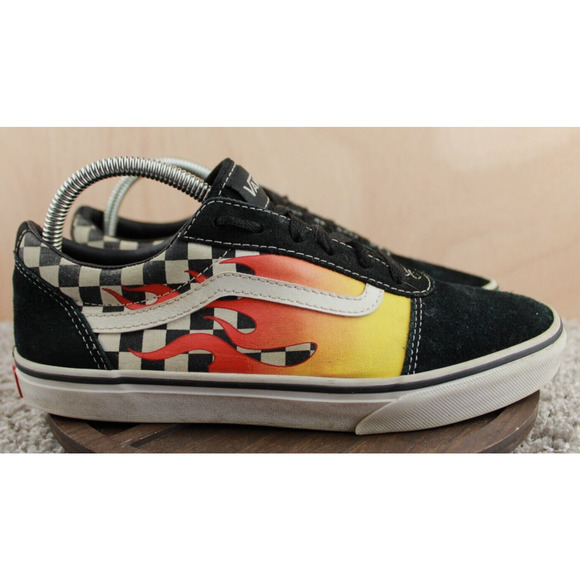 Vans Other - Vans Old Skool Flame Checkered Shoes Youth 7 Black Suede Skate